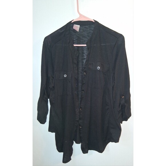 NOBO Black 3/4 Roll Tab Sleeve Button Up V-neck Blouse Sz XXXL - Picture 1 of 2